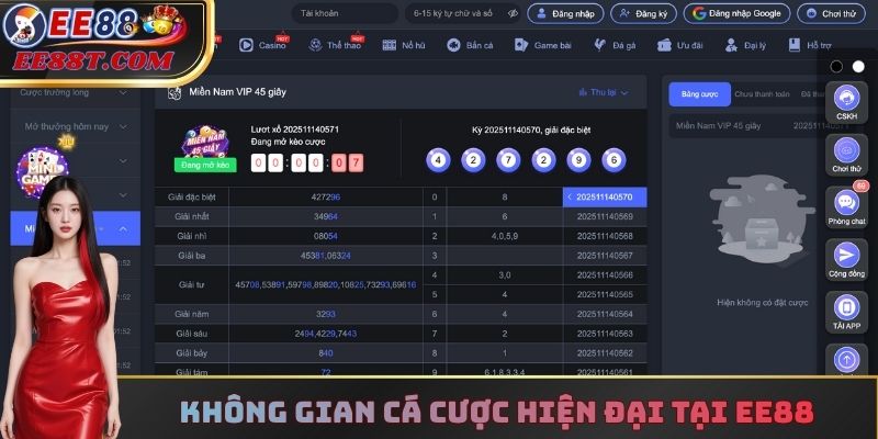 Không gian cá cược hiện đại tại EE88